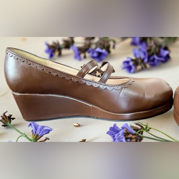 Body Line Japan Size 27 Brown Mary Jane Shoes w/ Double Straps & Bows - Picture 6 of 14